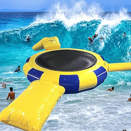 Inflatable Water Trampoline, Lake Trampoline, Water park/10ft 13ft 16ft, Adult Floating Bed (with 4-Step Rope Ladder), Slide, Jumping Bag, Inflatable Bouncing Platform (Blue Yellow, 16FT/5M)