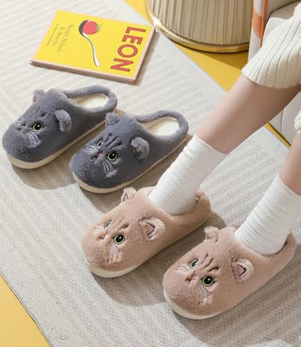 Fuzzy Cat Slippers House Slippers for Women Men Cute Cat Animal Plush Cotton Slipper Shoes Cartoon Cat Lovers Home Slipper2