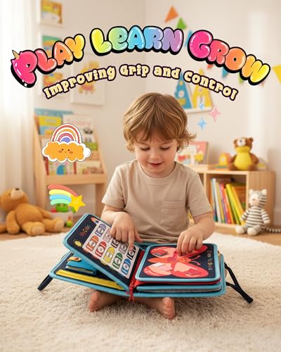 Image of Montessori Busy Book, 8-Page Sensory Activity Toy, Blue