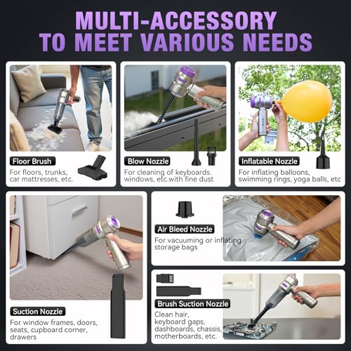VCAN ACTIVE Car Vacuum Portable Cordless 18000PA High Power Mini Vacuum Cleaner Hand Vacuum Cordless Rechargeable, with with Brushless Motor for Car Detailing Keyboard Cleaner Home Cleaning(Purple) by VCAN ACTIVE - Image 6