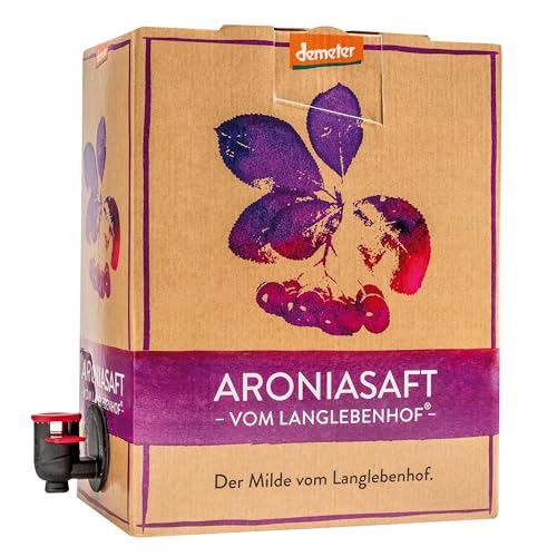 Langlebenhof Aronia Direktsaft Muttersaft [100% Demeter und Bio] 3 Liter Box Der Milde Aroniasaft für Ernährungsbewusste Aroniasaft aus Deutschland Aronia Beeren Saft - sehr lange haltbar