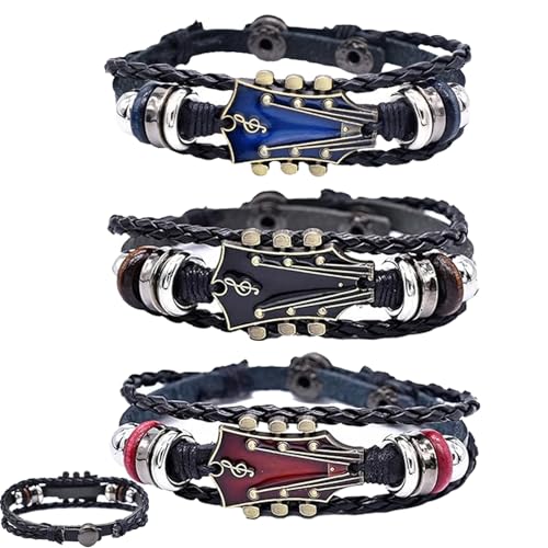 3 pulseras de cuero para hombre, pulsera de cuero negro para hombre, pulseras de...