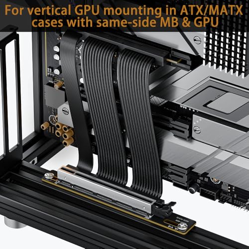 Image of RGEEK PCIe 5.0 Riser Cable X16, 200mm Right Angle for Vertical GPU Mount | Compatible PCIe 4.0, EMI Shielded, Fits ATX MATX Case for Professional Graphics Cards RTX 5080 5090 RX 9070 A100 A800