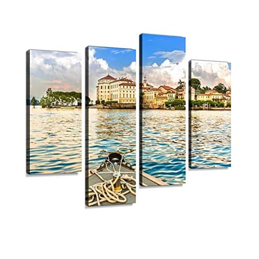 HIPOLOTUS 4 Panel Canvas Pictures Island Bella Maggiore Lake Mountain Lake Animals Stock Pictures Wall Art Prints Paintings Stretched & Framed Poster Home Living Room Decoration Ready to Hang