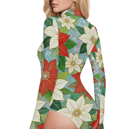 Body moldeador para mujer GuoChe de cuello alto con estampado botánico rojo 3