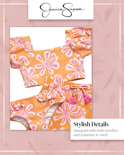 Jessica Simpson Girls Swimsuit Set - 3 Piece Little Girls Bathing Suit with Matching Swim Top, Bikini Bottoms & Swim Shorts3
