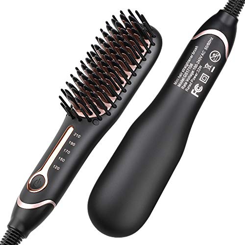 Cepillo Alisador de Barba, Multifuncional Plancha de Pelo Eléctrico Peine de Cepillo para Hombre Mujer, 5 Configuraciones de Temperatura, Doble Voltaje