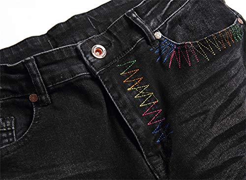 Aititia Men's Biker Zipper Deco Washed Straight Fit Jeans (30W X 31L, 1617 Black) #TOP4