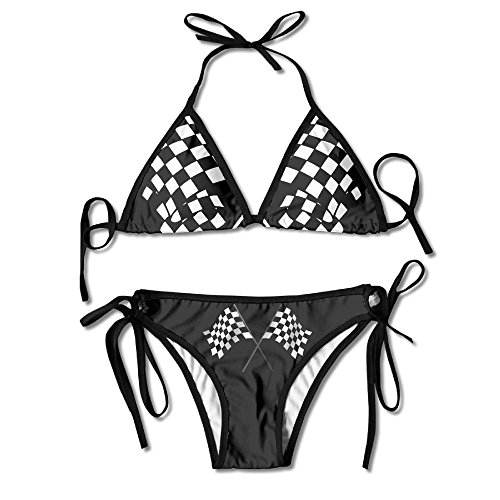 Checkered Flags Race Car Flag Women's Sexy Triangle Mesh Bikini Set Bathing Suit Beach Swimsuits Custom Pad Bra Swimwear Black
