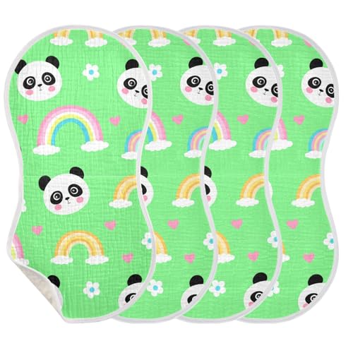MCHIVER Panda Rainbows Flowers Hearts Baby Burp Cloths Cotton Washcloths Soft Absorbent Burping Rags for Baby Girl Boy Newborn Towel 2 Pack3