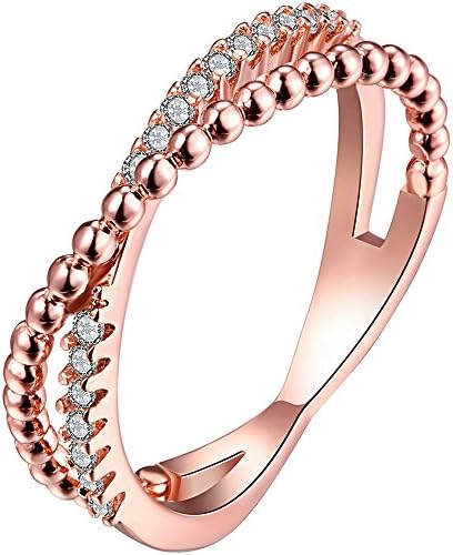 BOHG Jewelry Women's 18k Rose Gold Plated Cubic Zirconia Cz X Criss Cross Eternity Ring Wedding Band