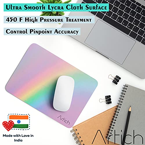 Image of Artich Designer Gaming Mouse Pad for Office Laptop /Computer with Super Soft Non-Slip Rubber Base and Lycra Cloth Surface for Silky Touch Rectangle Marble (A Rainbow)