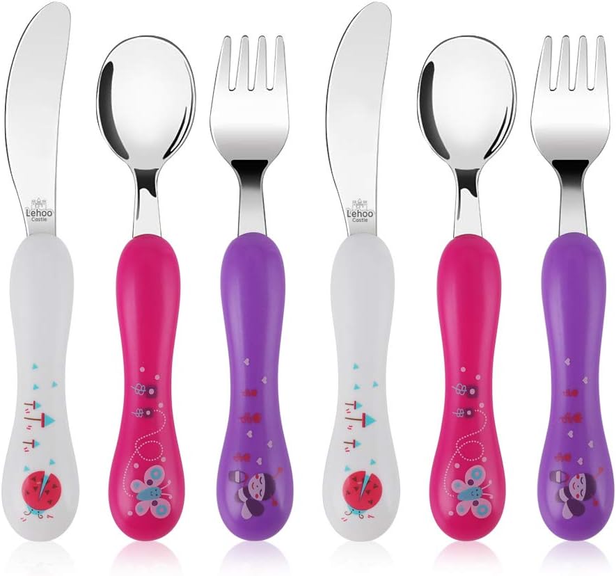 Lehoo CastleToddler Utensils Set, 6PCS Toddler Silverware Spoon and Fork Knife Set, Children's Flatware Set (Little Insect)