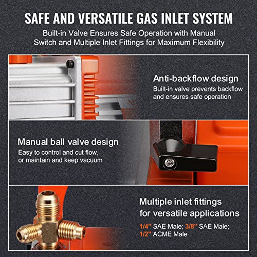 Image of VEVOR 7 CFM Dual Stage HVAC Vacuum Pump, 1 /2 HP Rotary Vane Vacuum Pump with Oil Bottle, for HVAC Repair, Refrigeration Maintenance, Resin Degassing, Compatible with R12, R22, R134a, R410a Refrigerant