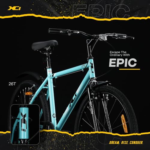 Image of XCi Epic Hybrid Bike, 26-Inch Tires, Single Speed, Rigid Suspension, V-Brakes, Youth 12+ Years, 17-Inch Ultra Light Steel Frame, Aqua Blue