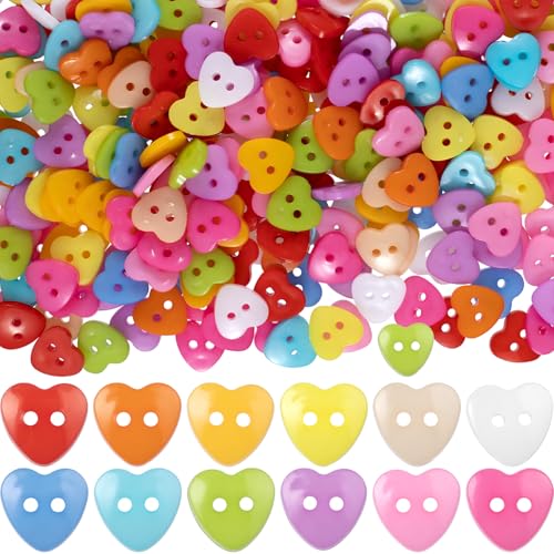 BEIQIYA 300pcs Heart Buttons Spring Resin Sewing Buttons Decorative Plastic Accessories for Sewing Clothes Accessories DIY Crafts Scrapbooking Decoration- Colorful