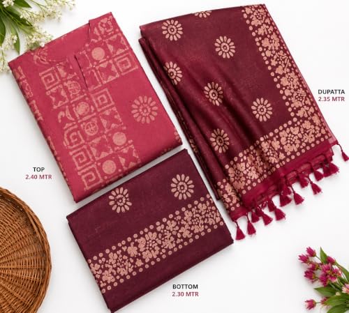 Image of HAIDER ALI AND SONS Women's Cotton Silk Batik Print Unstitched Salwar Suit Dress Material with Dupatta | Bhagalpuri Handloom Fabric | Casual, Office & Festival Wear