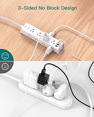 Image of Surge Protector Power Strip - 10 FT Extension Cord, Power Strip with 12 Widely AC Outlet 3 USB, Flat Plug, Wall Mount Overload Protection, 1050J, (5ft)