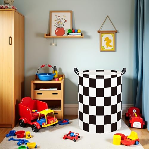 Image of Baby Laundry Basket Kids Hamper Toy Storage Bin for Boys Room Decor Baby Nursery Hamper Gift Baskets for Bedroom Bathroom(Race Flag)