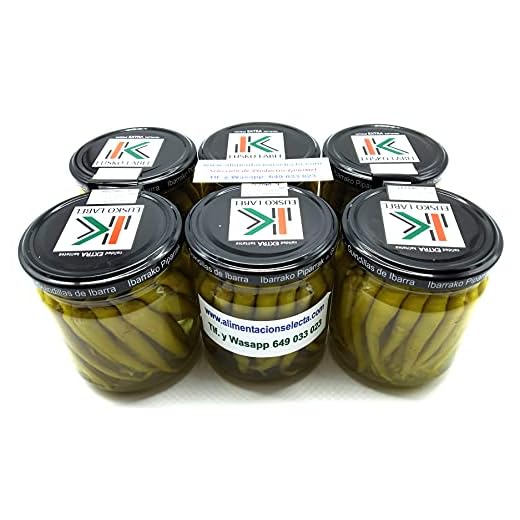 Guindillas de Ibarra ó Piparras de Ibarra 6 Tarros de Cristal de 315gr netos con las Mejores Guindillas de Ibarra ó Ibarrako Piparrak para las Mejores Recetas y Pinchos