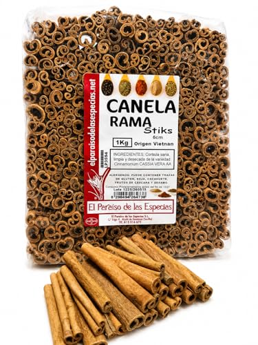 Canela Rama Vera AA 1KG | Ramas de Canela Natural 6 cm | Ideal para Infusiones, Té, Arroz con Leche, Chai y Repostería | Especias Gin Tonic