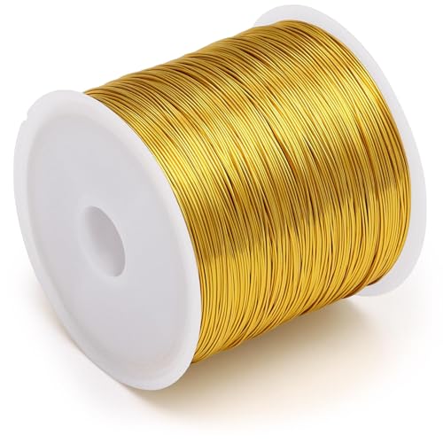 328Ft 0.4MM Jewelry Wire 26 Gauge Tarnish Resistant Beading Wire for Jewelry Making Supplies and Crafting Copper Beading Wires for Bracelet Making and DIY Artwork (Gold)