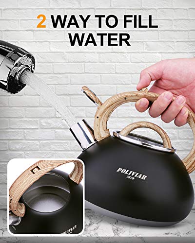 POLIVIAR Tea Kettle, 2.1 Quart Stove Top Black Tea Kettle Stovetop, Food Grade Stainless Steel Teapot, Anti-Hot Handle, Loud Whistle and Anti-Rust, Suitable for All Hear Source (JX2019-BL20） - Thumbnail 4