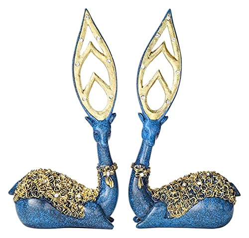 Statue de renne bleu RLKHXBS, duo d'élans en résine pour une décoration intérieure zen