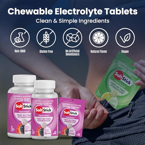 SaltStick Electrolyte FastChews - 60 Count Mixed Berry Chewable Tablets - Salt Tablets for Running and Hydration, Electrolyte Chews - Image 5