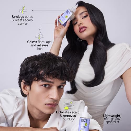 Image of Moxie Beauty Scalp Exfoliator & Anti Dandruff Serum Duo for Men & Women | AHA-BHA Exfoliating Treatment + Daily Calming Leave-On | Glycolic, Lactic & Salicylic Acid + Magnesium, Cica & Ashwagandha | Clears Flakes & Soothes Itchy Scalp | Paraben, Sulphate & Silicone-Free | Detox Pre-Wash (100ml) + Leave-On Serum (30ml)