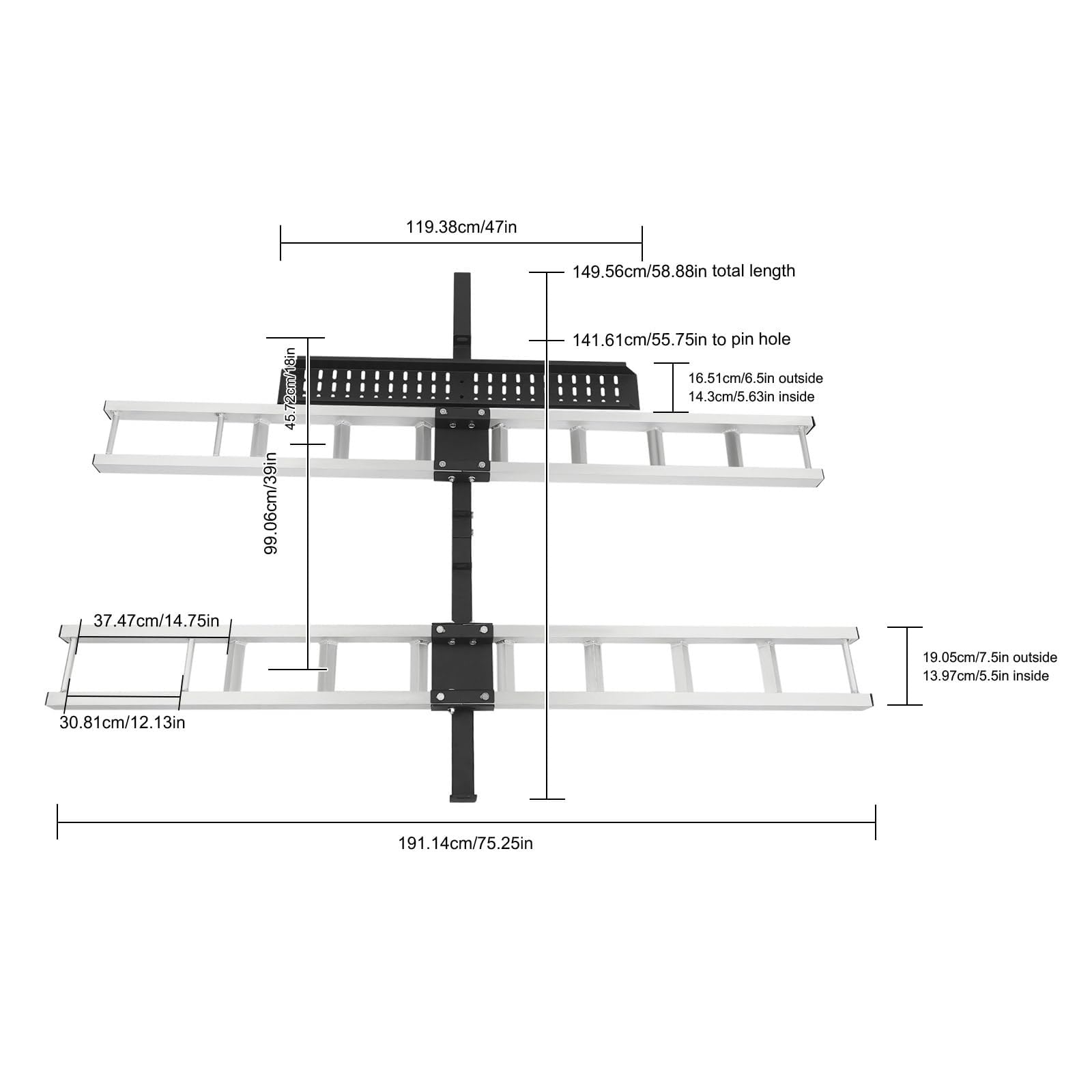 Support D'attelage De Moto En Aluminium De 600 LBS, Support De Vélo Toutterrain Robuste Monté Sur Attelage Avec Rampe De Chargement Et Dispositif De Verrouillage, Support Arrière De Moto For 2 Vélos F