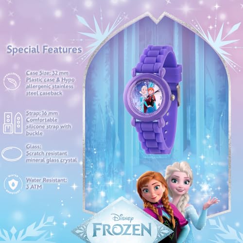 DISNEY Frozen Watch for Kids 3-5, Elsa and Anna Watch with Purple Case & Silicone Strap, Frozen Watches for Girls, Elsa & Anna Toys, Purple Plastic Strap, Perfect Fans Ages 3-54