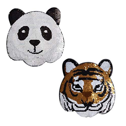 Lorigun Panda-Tiger Parche de Lentejuelas Intercambiable, para Coser en Apliques con Dos Patrones de Animales Panda-Tiger, Accesorios para Camisetas, Faldas, Pantalones, Sombreros, Ropa de niños