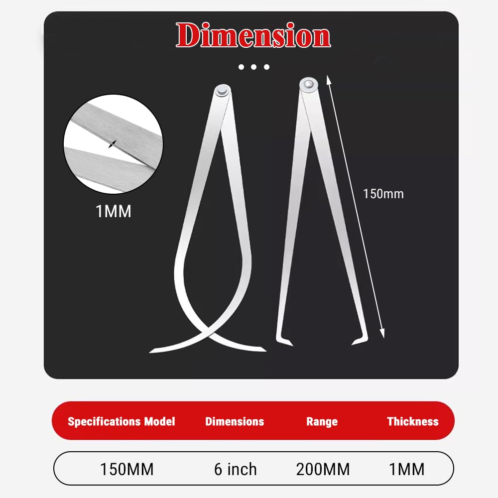 Calibri Interni Esterni, 2 pezzi 6 pollici Joint Calibro in Acciaio Inox, Macchinista Compassi Set Esterno Interno Combinazione Pinze Misura Tool Set, per Misurare Parti con Requisiti Inferior