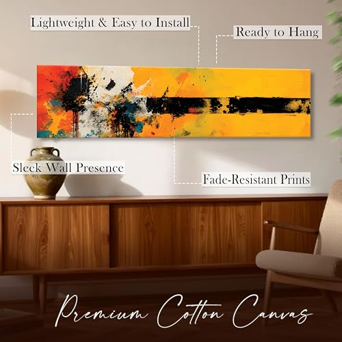 Image of Modern Abstract Stretched Canvas Wall Art Painting for Living Room, Industrial Expressionist Splatter Canvas Wall Decor For Livingroom, Bedroom, Office, Hallway's, Hotel 12x46 Inch