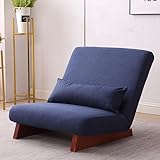 Generic Floor Folding Single Sofa Chair with Ottoman Japanese Style Lounge Recliner Occasional Accent Chair for Living Room Furniture (Chair=Navy)