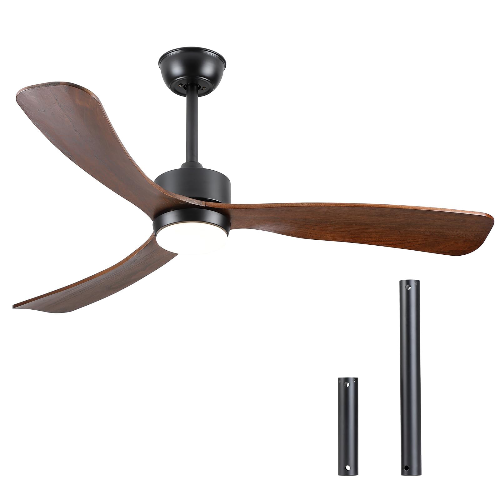 Ceiling Fan with Lights Remote Control, 52" Outdoor Ceiling Fan with Light, 3 Color Temperatures, Timer, Reversible DC Motor, 2 Downrods Included, for Home Bedroom Porch Gazebo(Walnut Wood)