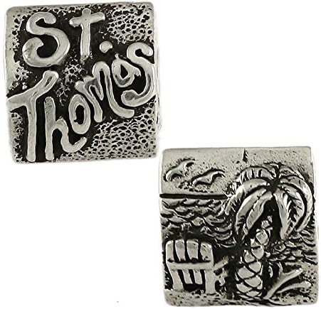 St. Thomas with Beach Scene - Handmade Sterling Silver Large Hole Charm Bead