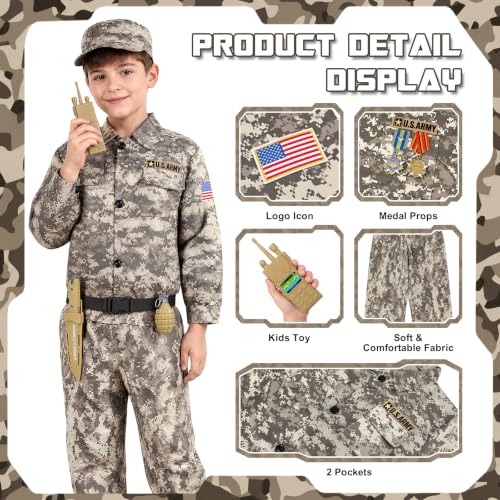 Kids Army Costume for Boys - 13 PCS Soldier Halloween Costume for Boys — view 4