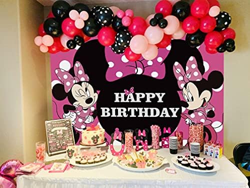 NSY Mouse Photography Backdrop 7x5ft Cartoon 1st Birthday Background Princess Girls Hot Pink Decoration for Kids Baby Shower Party Supplies Banner Studio Props