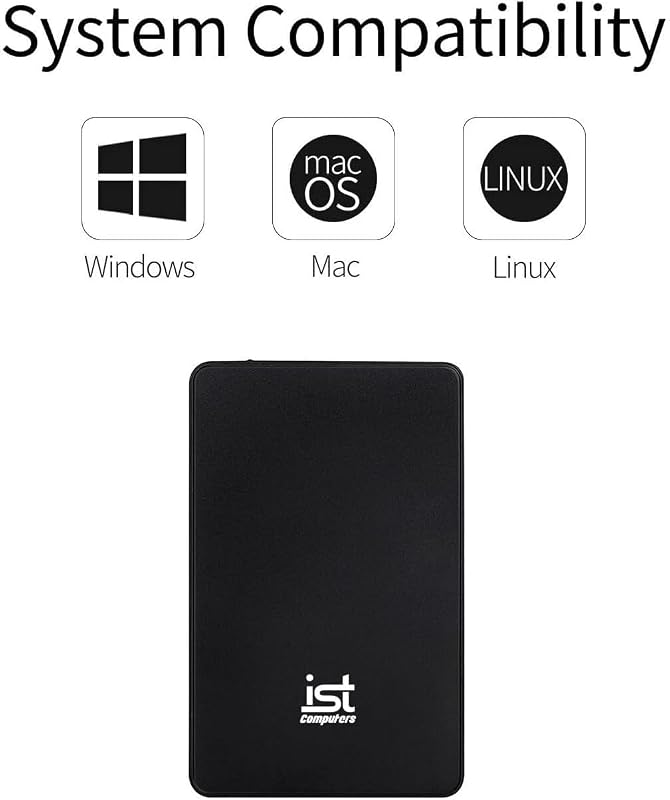 ist computers 500GB External Hard Drive, USB 3.0, Ultra Slim Portable HDD Storage for PC & Mac Laptop, Desktop, PS4, PS5, Xbox One External Storage, Plug and Play Backup Drive, Home, Business, Black