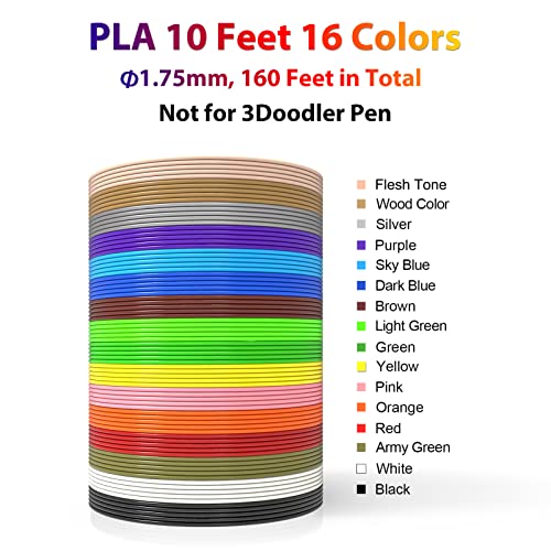 Image of 3D Pen Filament 160 Feet, 16 Colors, Each Color 10 Feet, 250 Stencils eBooks - 3D Printer Pen Refill PLA 1.75mm, Compatible with MYNT3D, SCRIB3D, PIKA3D Super and Pro Pen