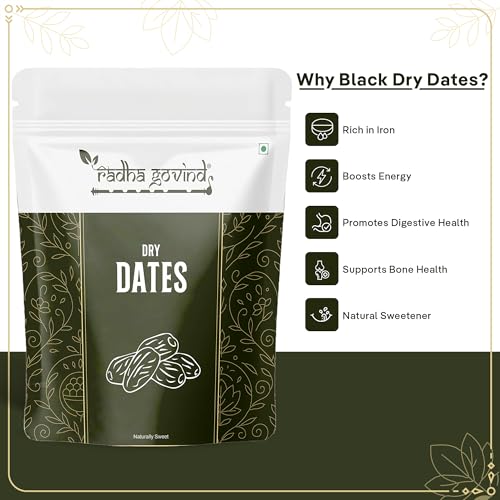 Image of Radha Govind Organic Black Dry Dates 500g, Premium Kala Chuara Khajoor, Energy Rich Dry Dates for Immunity, Digestion, Natural Sweetener & Daily Nutrition