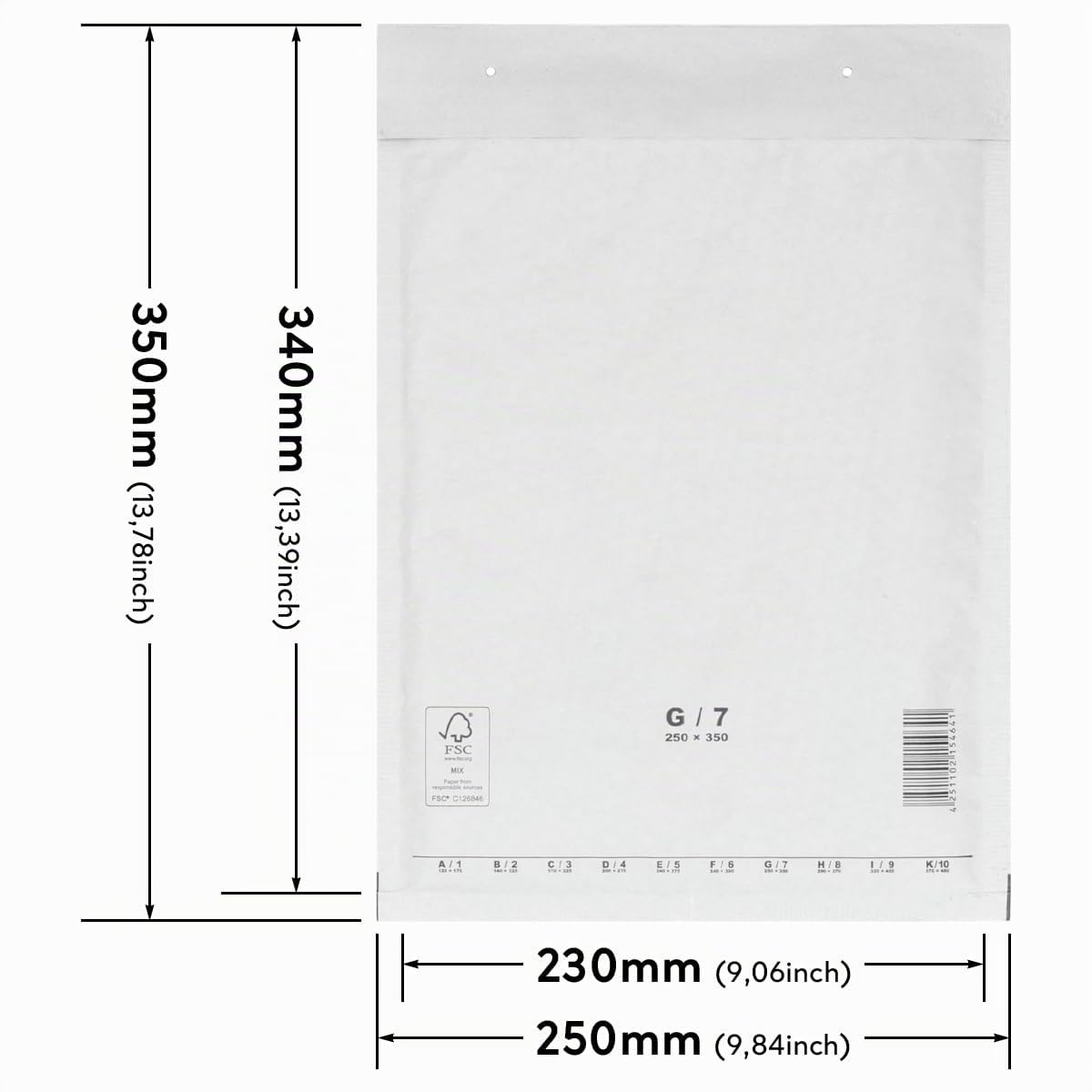 verpacking 100 Luftpolstertaschen weiß G7 250x350mm DIN A4+ C4 (Weiß, G/7 | 250 x 350 mm) Umschlag Dokumententasche Warenversandtasche Versandtasche Warensendung Postumschläge Versand