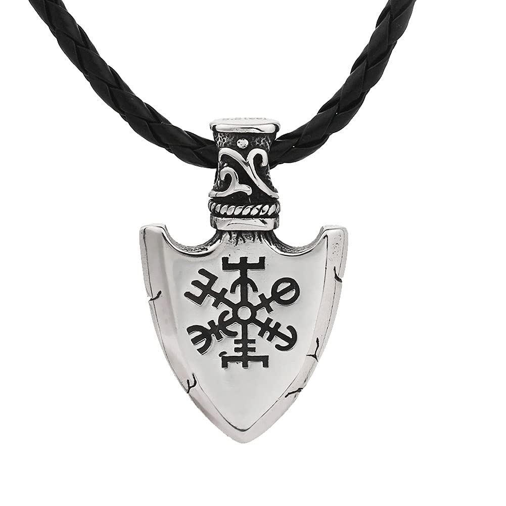 YOROOWViking Valknut Shield Necklace, Nordic Vegvisir Stainless Steel Pendant, Celtic Amulet Jewelry Men's Gift