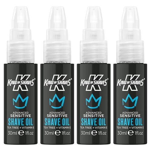 Image of King of Shaves Advanced Sensitive Shaving Oil For Men With Handy Pump, For A Close and Comfortable Shave, Shave Oil For Men 4x30ml