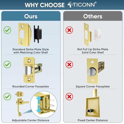 Image of TICONN Front Door Handle Set, Heavy Duty Square Door Lever & Single Cylinder Deadbolt Combo Reversible for Entrance Exterior Doors (Satin Brass)