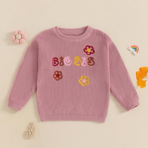Toddler Girl Knit Sweater Cute Letter Embroidery Long Sleeve Round Neck Floral Pullover Kid Checkered Sweater2