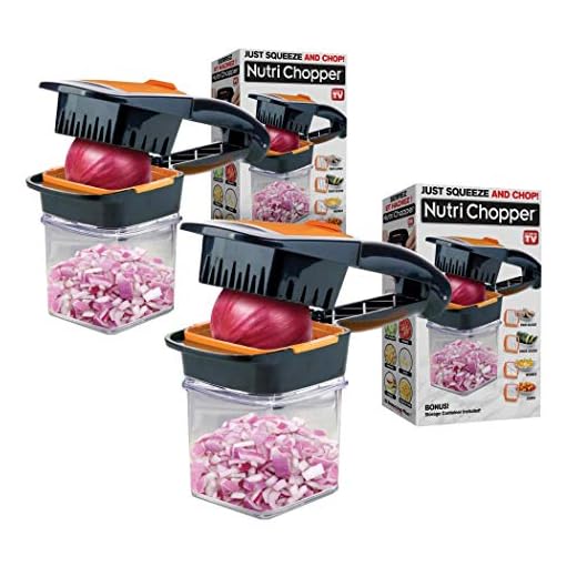 Nutrichopper with Fresh-keeping container Vegetable Chopper Onion Egg Slicer - Slices Cubes Wedges Multi-purpose Food Stainless Steel Blades Veggie As Seen On TV Set of 2