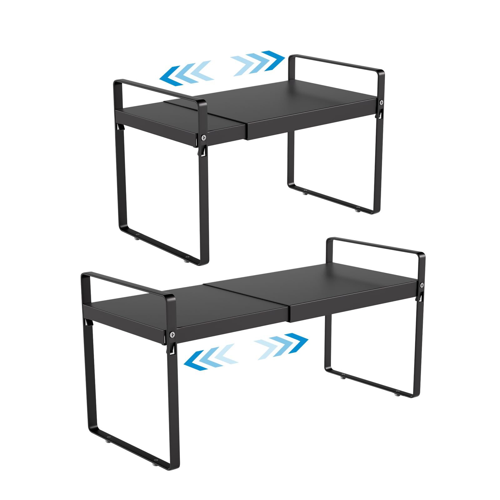 GZQIUYI Expandable Cabinet Shelf Organizer 14-25 Inch Adjustable Length, 9" Wide 2-Tier (8" Bottom Layer) Metal Storage Rack for Kitchen Pantry, Under